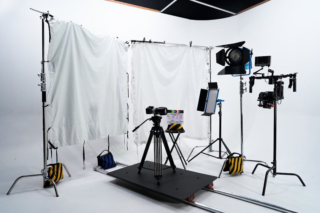 Studio lighting setup with professional broadcast equipment