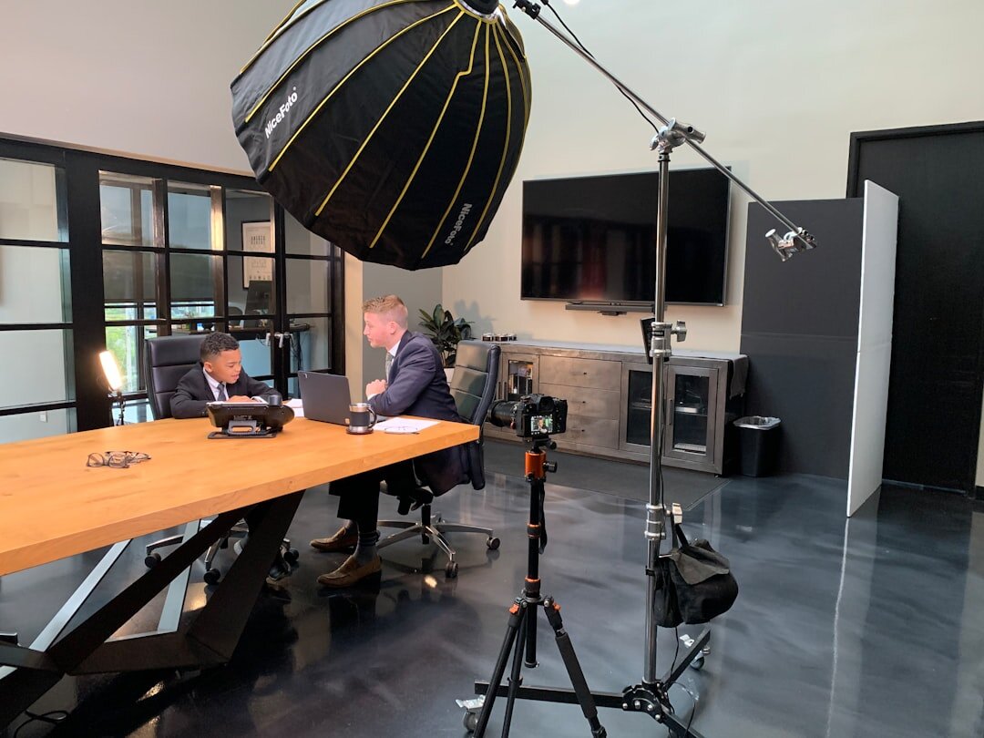 Professional broadcast studio with cameras and lighting equipment